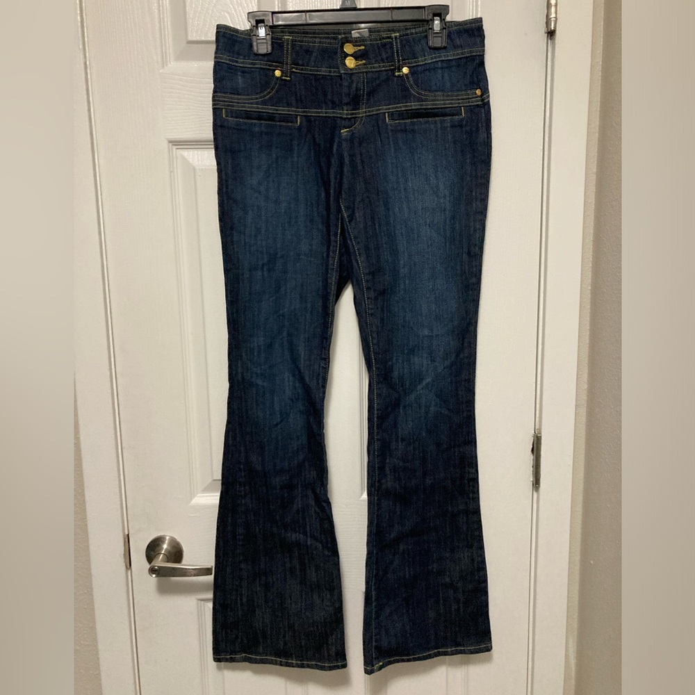 *Cache Dark Indigo Wash Vintage Premium Wide Leg Bootcut Size 4 Denim Jeans #S1